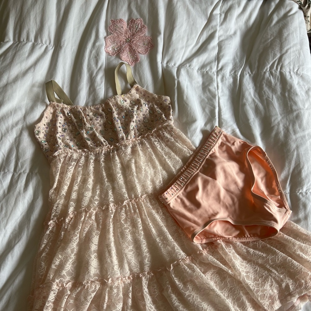 Semi Custom Lace Dance Dress with Capezio Briefs and headpiece